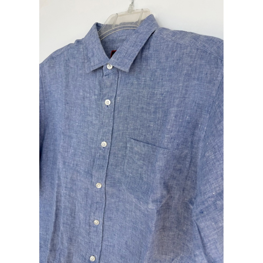 UNTUCKit Mens 100% Linen Classic Valente Button Up Short Sleeve Shirt M‎ Blue